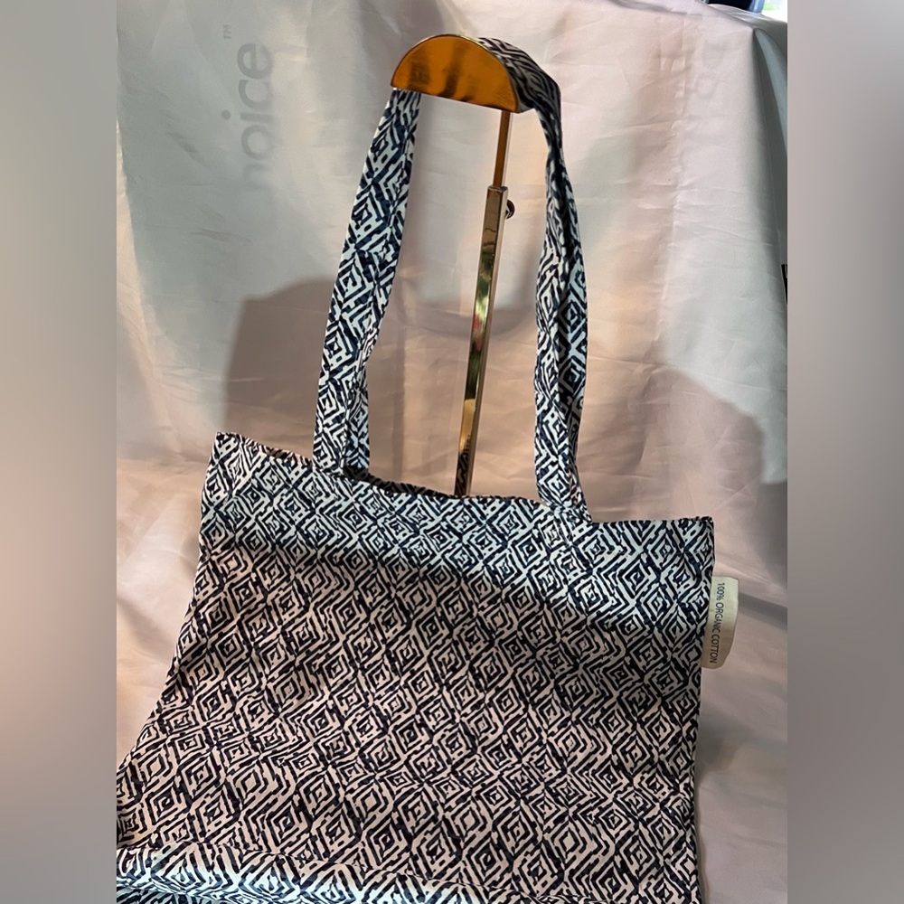 RODALE’S Tote Bag Blue & White Pattern 100% Cotton New, Foldable Packable
